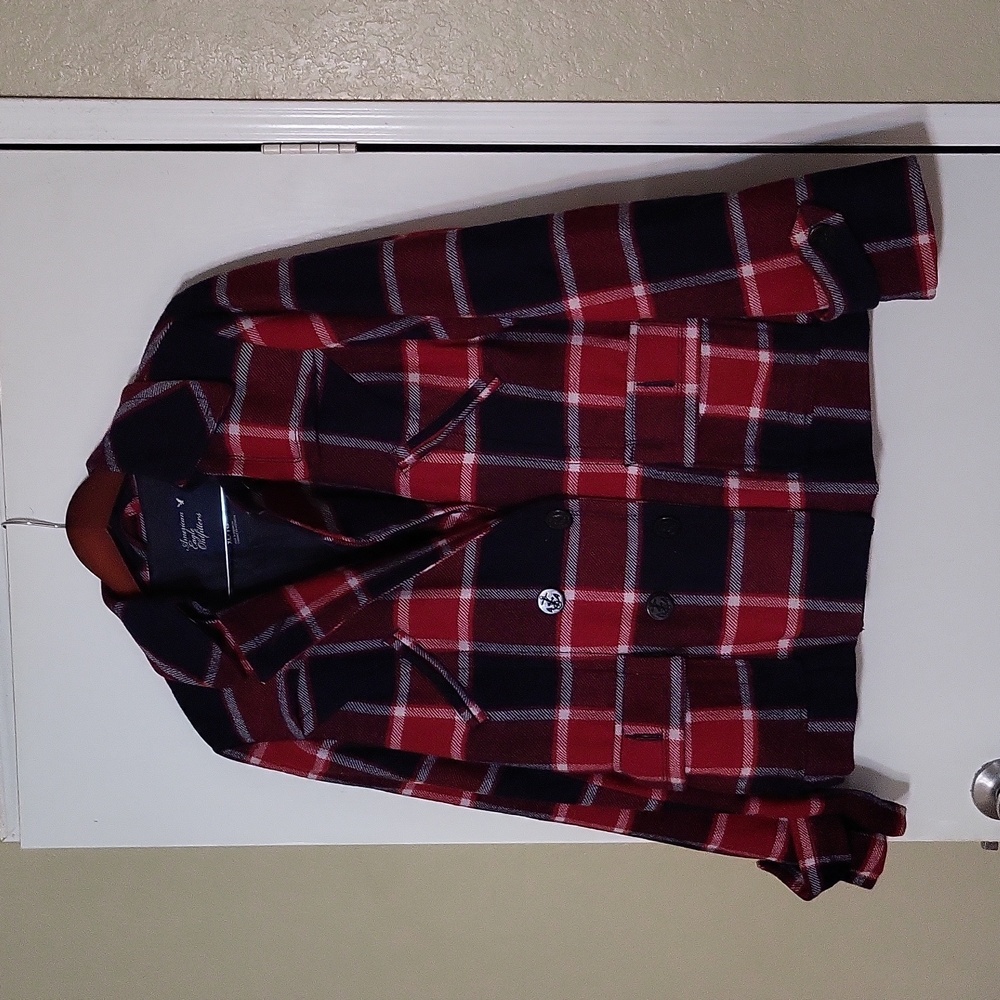 AEO Pea Coat red/navy plaid XL